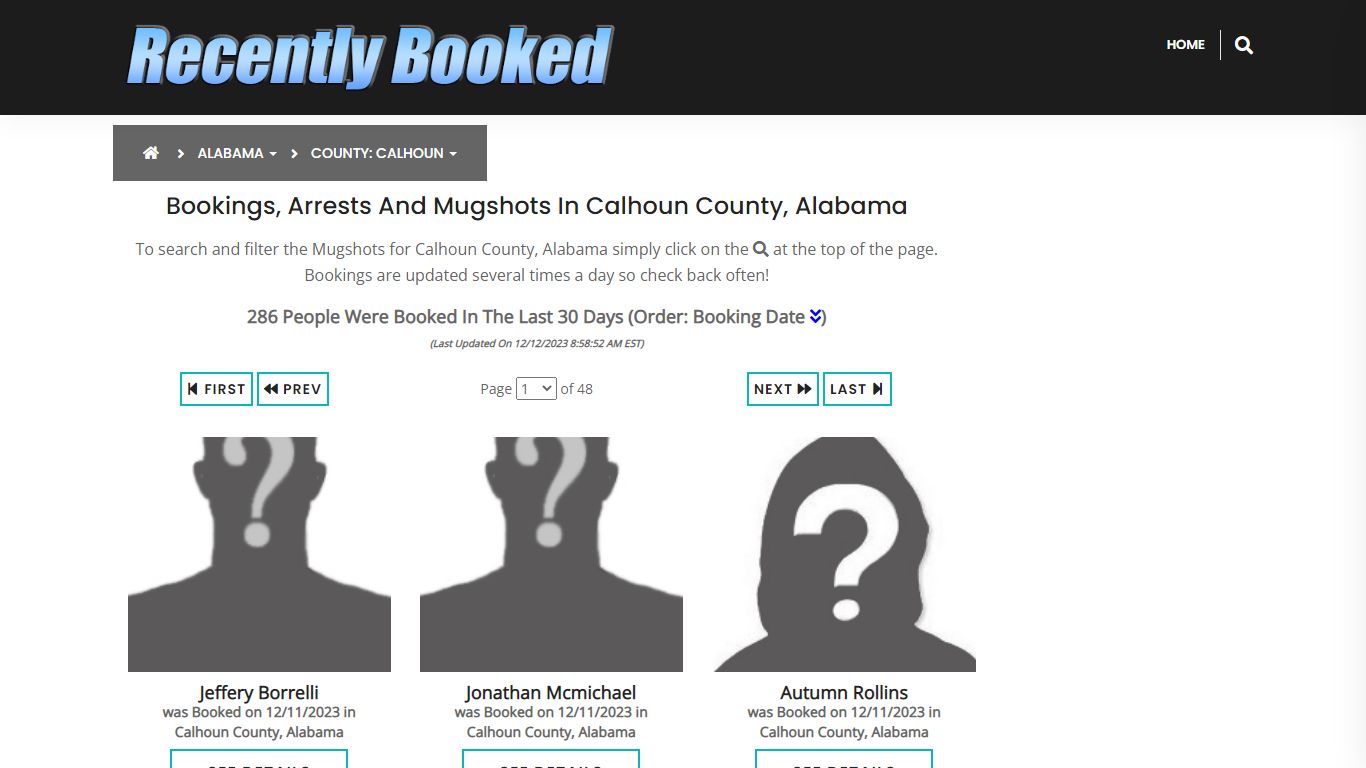 Bookings, Arrests and Mugshots in Calhoun County, Alabama - Recently Booked